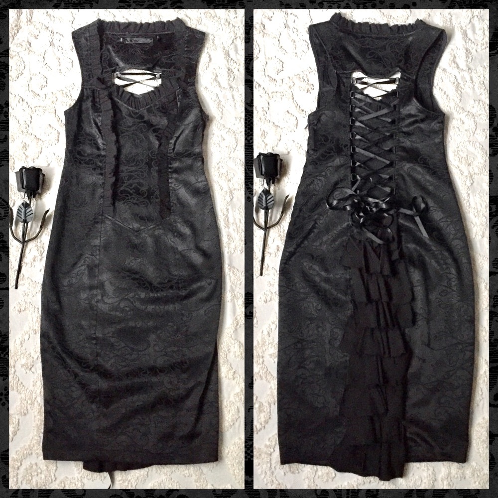 Blacklist Jacquard Ruffled Corset Black Dress Medium Lip Service Vintage